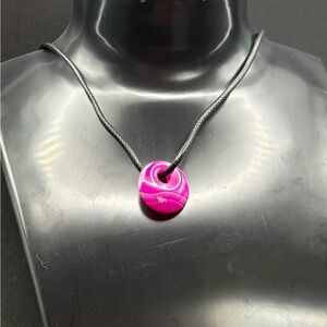 💗 Pink Dyed Agate Donut Pendant Necklace 💗